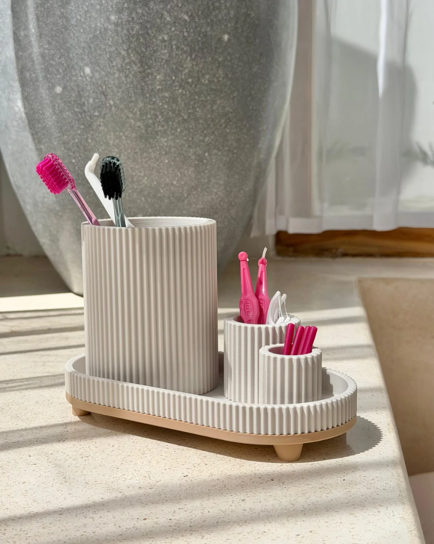 Ribbed Bathroom Tray Organizer