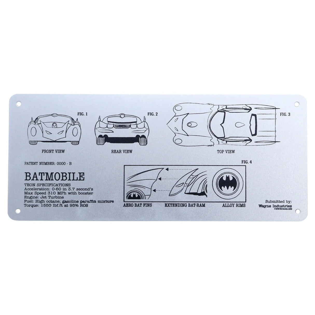 DC Batman Limited Edition Batmobile Schematic Fan-Plate - Bstorekw